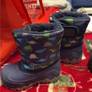 Kids Dinosaur Print Winter Boots - Blue